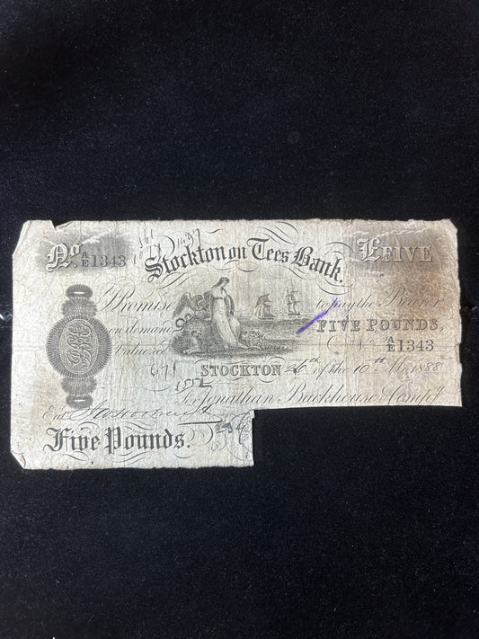 1888 Stockton on Tees Bank Provincial £5 Note