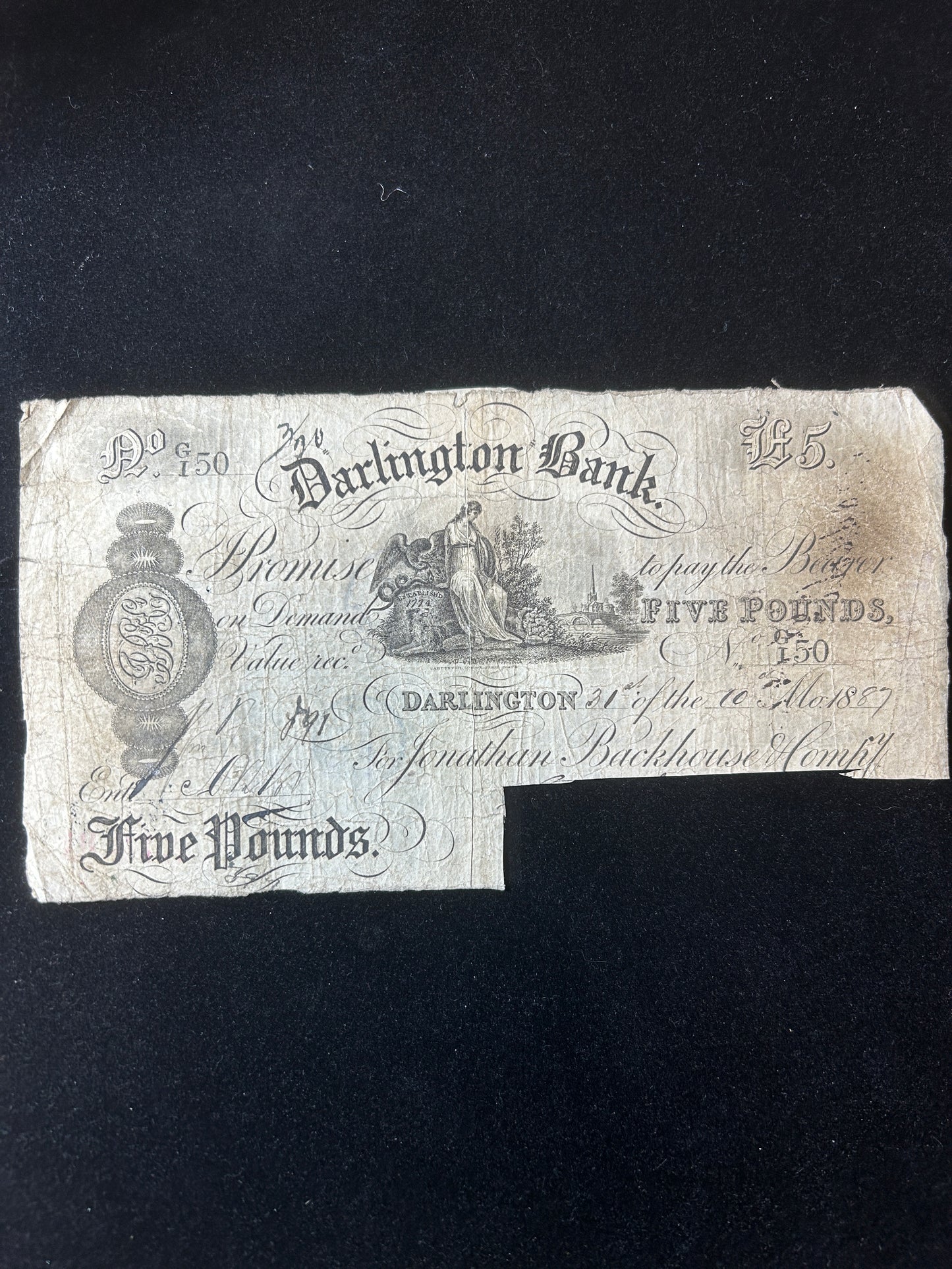 1887 Darlington Bank Provincial£5 Bank Notes
