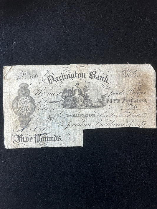1887 Darlington Bank Provincial£5  Bank Notes