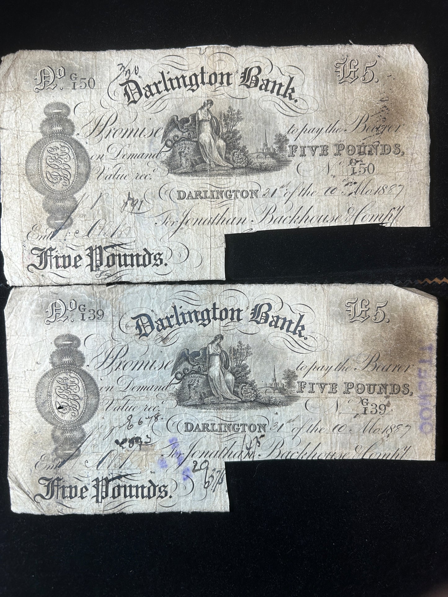 1887 Darlington Bank Provincial£5 Bank Notes