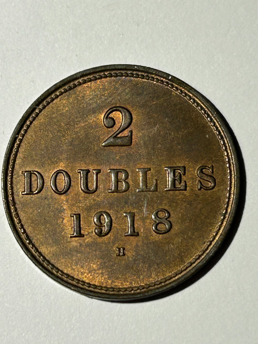 1918H George V Guernsey 2 Doubles