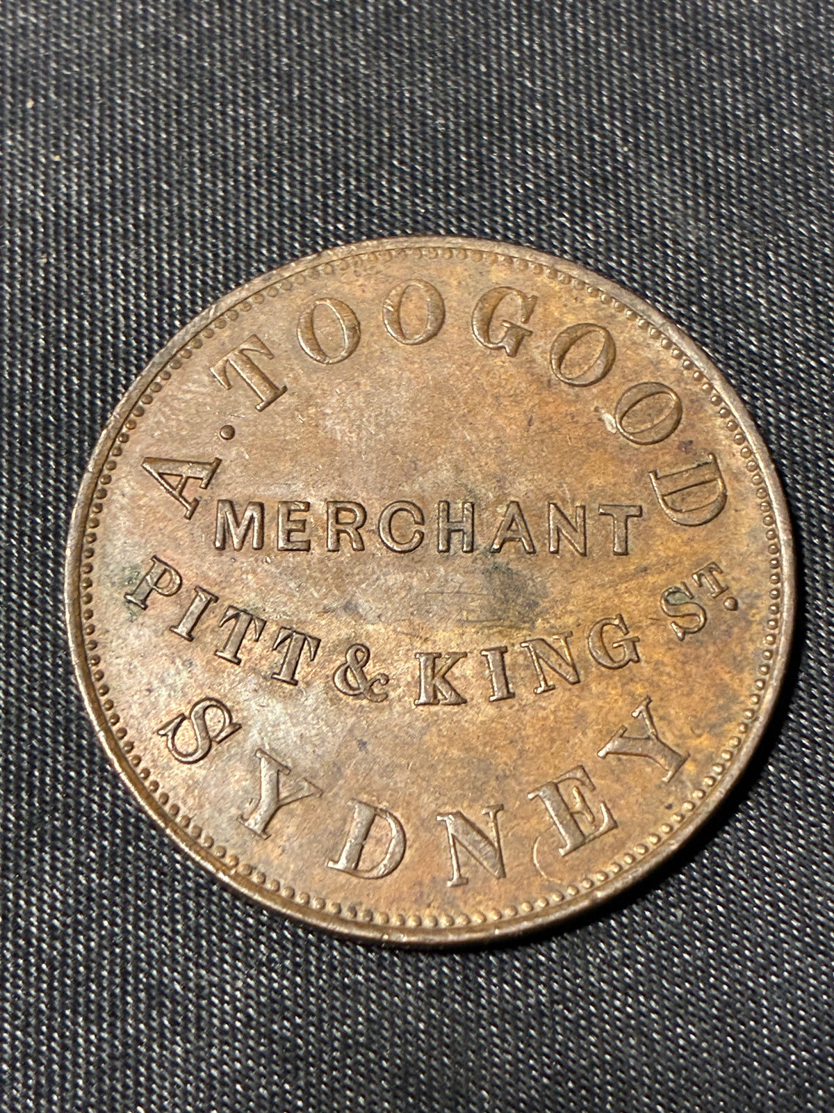 1855 A. Toogood Sydney Merchant Token