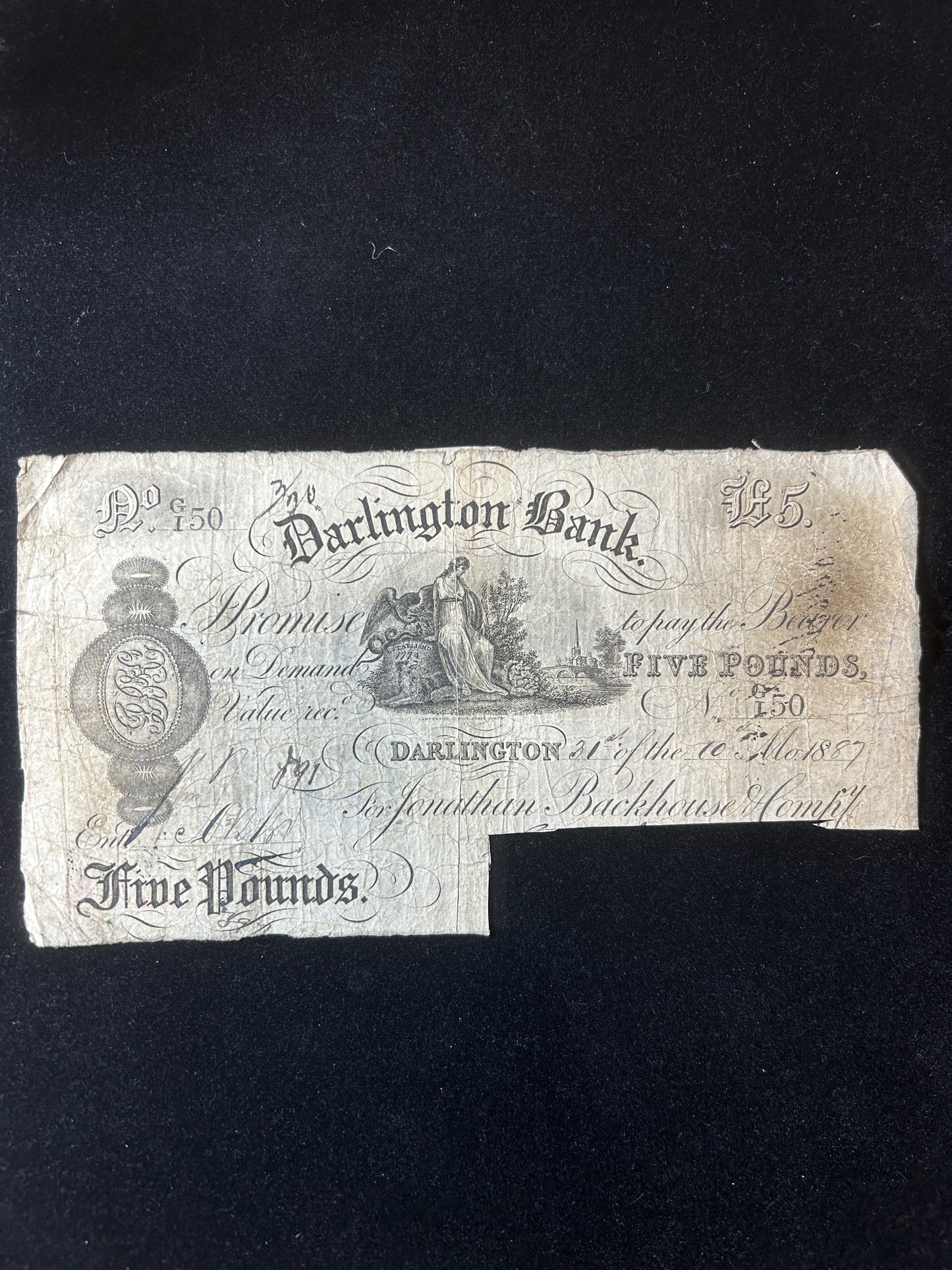 1887 Darlington Bank Provincial£5  Bank Notes